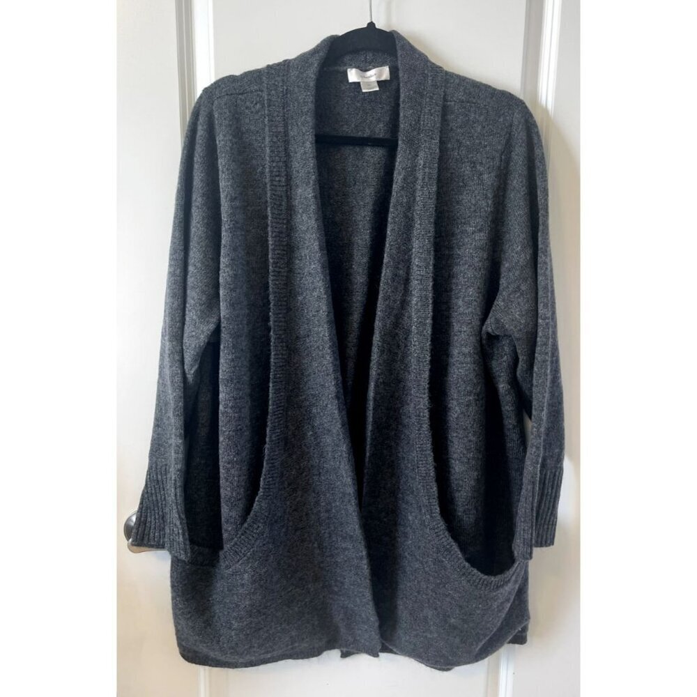 CJ BANKS Open Front Cardigan Dark Gray Stretch Knit 2X Plus Oversized pockets